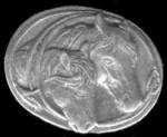 HORSE PIN HEADS OF MARE AND FOAL PAIR OVAL CAST HORSE PIN
