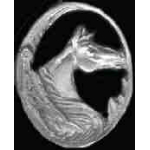 HORSE HEAD FEATHER OVAL CAST PIN