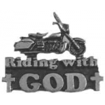 Christian Pin Motorcycle Riding With God Pewter Vest Religious Pins