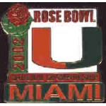 U MIAMI HURRICANES ROSE BOWL 2002 TEAM PIN