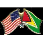 GUYANA FLAG AND USA CROSSED FLAG PIN FRIENDSHIP FLAG PINS