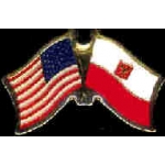 POLAND OLD STYLE FLAG AND USA CROSSED FLAG PIN FRIENDSHIP FLAG PINS