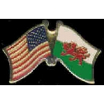 WALES FLAG AND USA CROSSED FLAG PIN FRIENDSHIP FLAG PINS