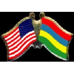 MAURITIUS FLAG AND USA CROSSED FLAG PIN FRIENDSHIP FLAG PINS