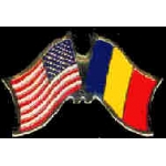 ROMANIA FLAG AND USA CROSSED FLAG PIN FRIENDSHIP FLAG PINS