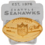 SEATTLE SEAHAWKS PIN LARGE EST 1976 SILVER AND GOLD PIN